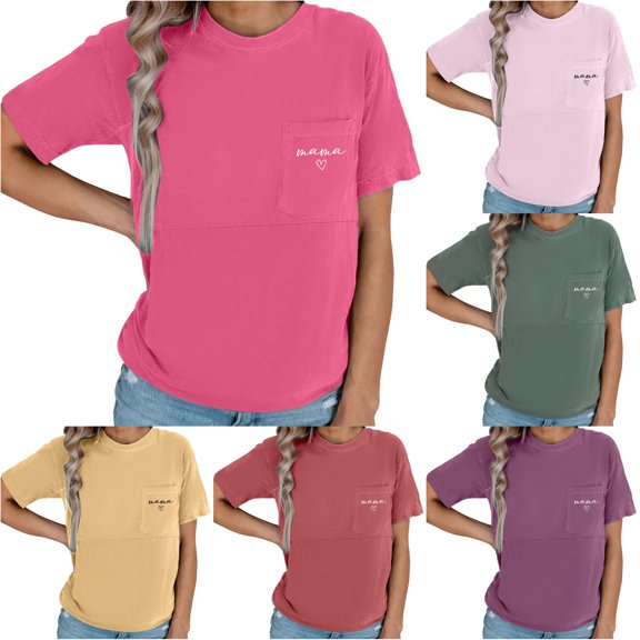 Gyujnb Classic Crew Neck Maternity Nursing T-Shirt Front Patch Pocket Mama Print Horizontal Split Seam Side Hidden Zipper Feeding Opening Smooth Light Stretch Top,S