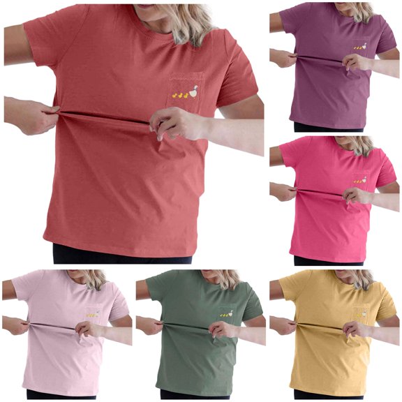 Gyujnb Classic Crew Neck Maternity Nursing T-Shirt Front Patch Pocket Mom Cartoon Print Horizontal Split Seam Side Hidden Zipper Feeding Opening Smooth Soft Stretch Top,M