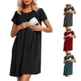 thumbnail image 1 of Gyujnb Classic Crew Neck Short Sleeve Maternity Nursing Nightgown Wrap Hidden Lift Up Breastfeeding Opening Loose Flowy A Line Knee Length Soft Breathable Stretch Knit Gown,L, 1 of 8