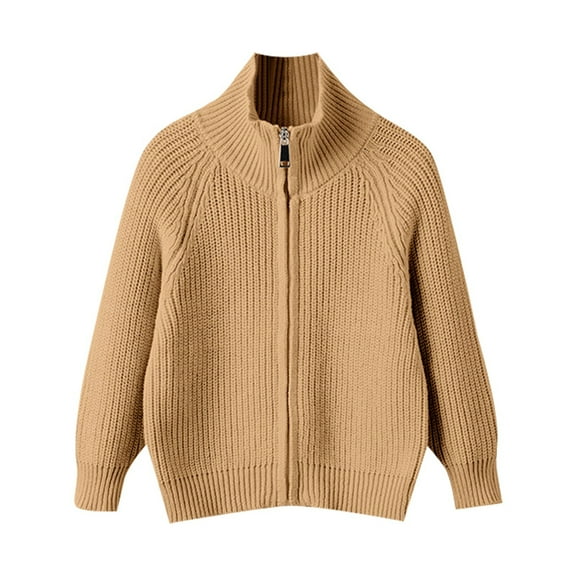 Gyujnb Classic Solid Color Zip Front Cardigan Sweater Jacket for Girls and Boys Knit Outerwear for Children,Size:5-6 Years