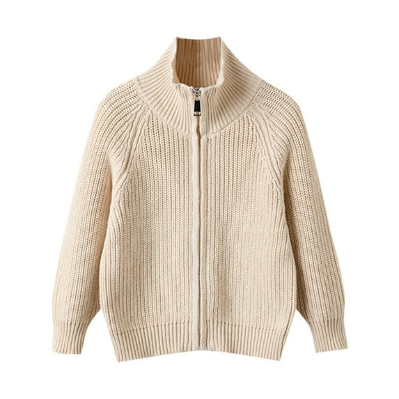 Gyujnb Classic Solid Color Zip Front Cardigan Sweater Jacket for Girls and Boys Knit Outerwear for Children,Size:6-7 Years