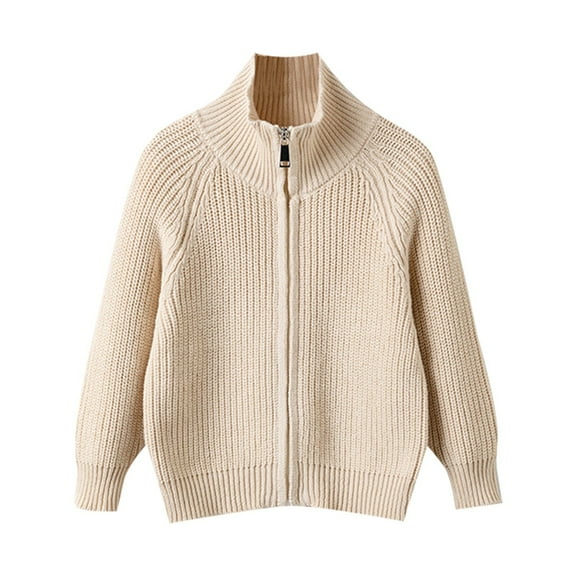 Gyujnb Classic Solid Color Zip Front Cardigan Sweater Jacket for Girls and Boys Knit Outerwear for Children,Size:9-10 Years