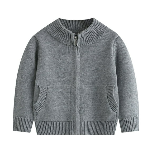 Gyujnb Classic Solid Color Zip Front Knit Cardigan Sweater for Girls with Pockets Casual Outerwear Jacket for Kids,Size:7-8 Years