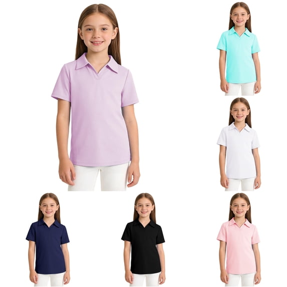 Gyujnb Collared Short Sleeve V Neck Polo Top School Uniform Daily Casual Everyday Wear (Little Girls, Big Girls),13-14 Years