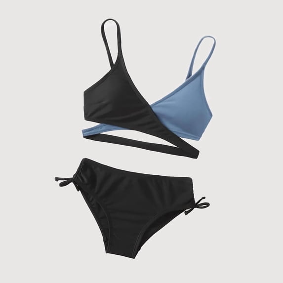 Gyujnb Color Block Wrap Top Side Tie Two Piece Bikini Set (Big Girls),10-11 Years