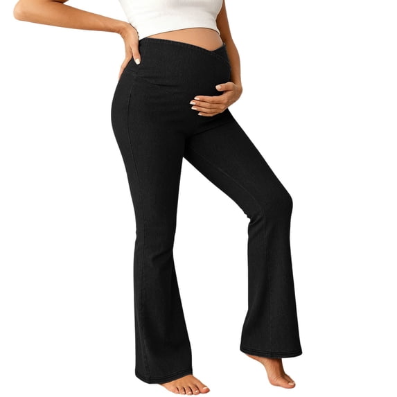 Gyujnb Cross V Waist Maternity Bootcut Jeans Stretch Denim High Waist Belly Support Slim Flared Pregnancy Daily Trousers,XL