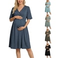 thumbnail image 1 of Gyujnb Cross Wrap V Neck Maternity Nursing Midi Dress Loose Half Elbow Sleeve Under Bust Gathered Empire Waist Solid Flowy Soft Breathable Stretch Knit Gown,S, 1 of 4