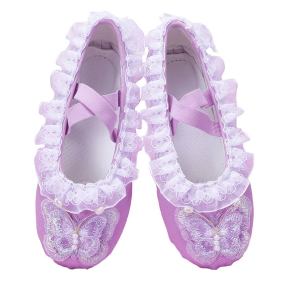 Gyujnb Cute Ballet for Girls Lace Cat Shape Toddler Dance Shoes for Performance and Practice,6-7 Years