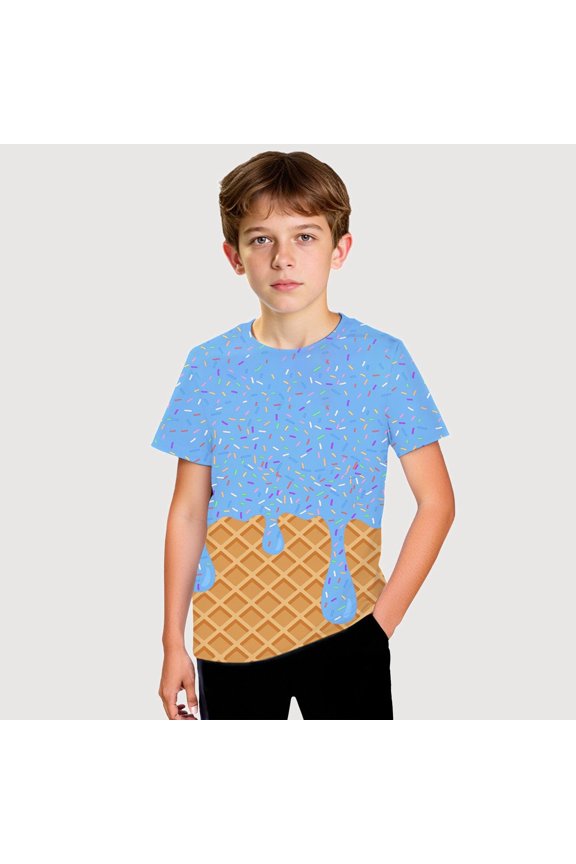 Gyujnb Dessert Themed Graphic Short Sleeve T Shirt Comfortable Casual Tee for Daily Wear Youth Apparel (Unisex),3-4 Years