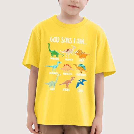 Gyujnb Dinosaur Graphic Short Sleeve Crew Neck T Shirt Comfortable Casual Tee for Everyday Summer Activities (Baby,Little Boys),5-6 Years