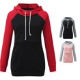 thumbnail image 1 of Gyujnb Drawstring Hooded Maternity Nursing Sweatshirt Raglan Color Block Soft Stretch Knit Long Sleeve Dual Layer Lift Up Feeding Front Kangaroo Pocket Longline Loose Hem Top,XL, 1 of 6