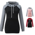 thumbnail image 1 of Gyujnb Drawstring Hooded Maternity Nursing Sweatshirt Raglan Color Block Soft Stretch Knit Long Sleeve Dual Layer Lift Up Feeding Front Kangaroo Pocket Longline Loose Hem Top,L, 1 of 6