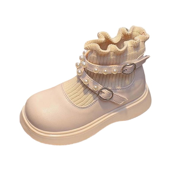 Gyujnb Elegant Girls Boots Sock Ankle Booties with Bow Pearl Lined Warm Short Boots for Toddler Kids Casual Winter Footwear,Boys Shoes,Girls Shoes,Size:2-2.5 Years