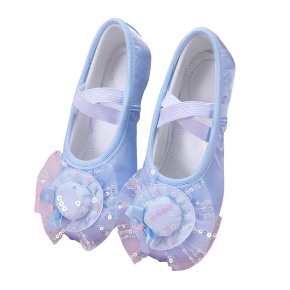 Gyujnb Elegant Satin Ballet for Girls Delicate Mesh Dance Shoes with Glitter Bow Cat Design,3.5-4 Years