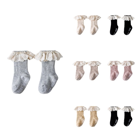 Gyujnb Eyelet Ruffle Ribbed Knit Daily Wear Mid Calf Sock (Baby),0-1 Years
