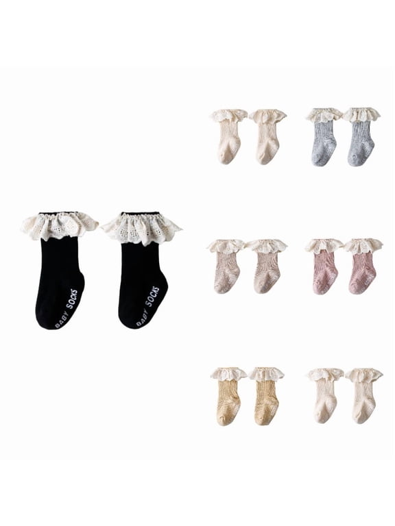 Gyujnb Eyelet Ruffle Ribbed Knit Daily Wear Mid Calf Sock (Baby),0-1 Years