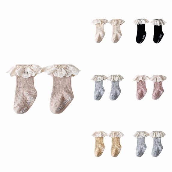 Gyujnb Eyelet Ruffle Ribbed Knit Daily Wear Mid Calf Sock (Baby),0-1 Years