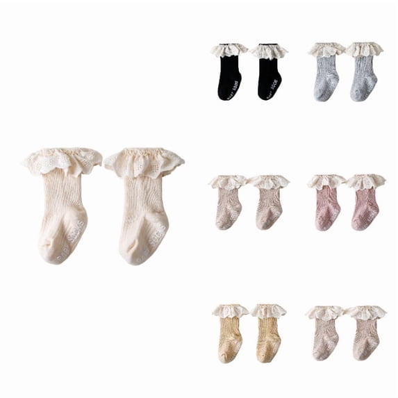 Gyujnb Eyelet Ruffle Ribbed Knit Daily Wear Mid Calf Sock (Baby),1-2 Years