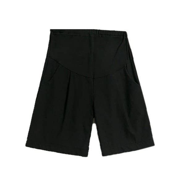 Gyujnb Full Over Belly Stretch Waistband Maternity Bermuda Shorts Front Pleated Relaxed Wide Leg Knee Length Side Storage Pockets Lightweight Breathable Soft Woven Bottoms,XXL
