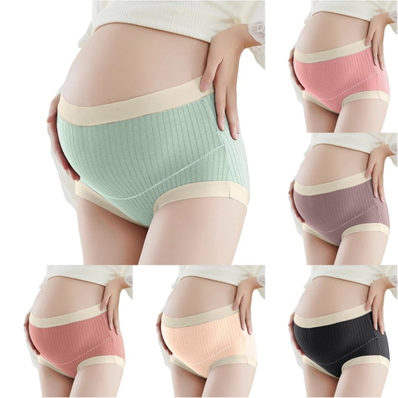 Gyujnb Full Over Belly Wide High Waist Maternity Briefs Vertical Ribbed Soft Stretch Cotton Light Contrast Trim Curved Support Underwear All Stage Pregnancy,3XL