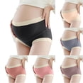 thumbnail image 1 of Gyujnb Full Over Belly Wide High Waist Maternity Briefs Vertical Ribbed Soft Stretch Cotton Light Contrast Trim Curved Support Underwear All Stage Pregnancy,L, 1 of 5