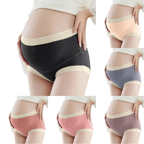 Gyujnb Full Over Belly Wide High Waist Maternity Briefs Vertical Ribbed Soft Stretch Cotton Light Contrast Trim Curved Support Underwear All Stage Pregnancy,L