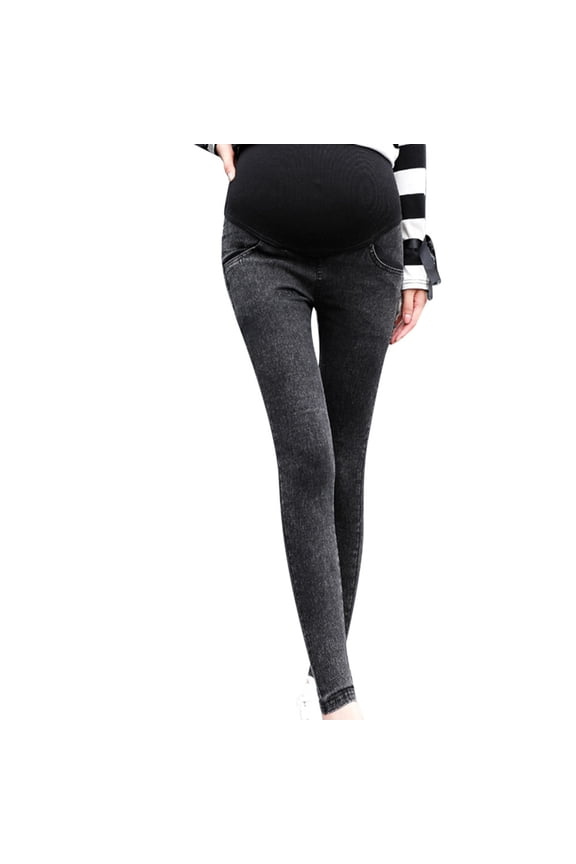 Gyujnb Full Over Belly High Waist Maternity Skinny Jeans Faded Wash Stretch Denim Front Slant Pockets Slim Ankle Fit Elastic Support Trousers,M