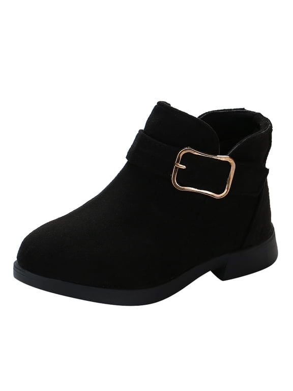 Gyujnb Girls Ankle Boots, Matte Suede Low Heel Buckle Decor Side Zipper Kids Short Boots,Size:1