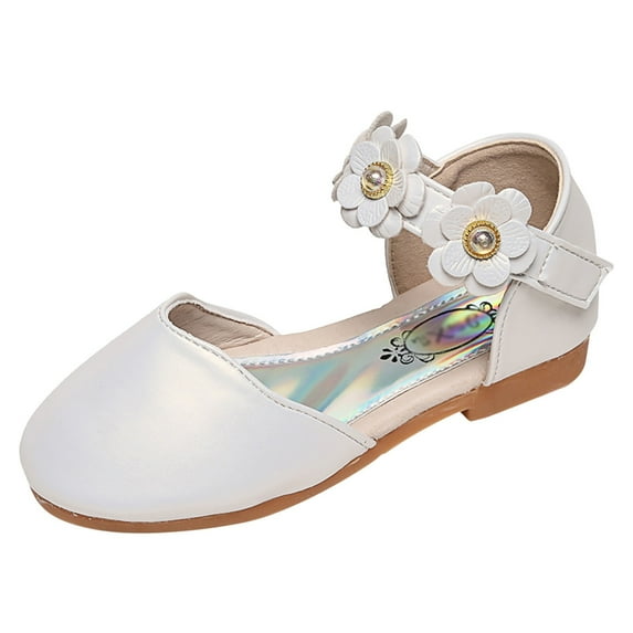 Gyujnb Girls Baby Shoes Pearl Flower Sandals Dancing Shoes Pearl Bling Shoes Single Kids Shoes,10-10.5 Years