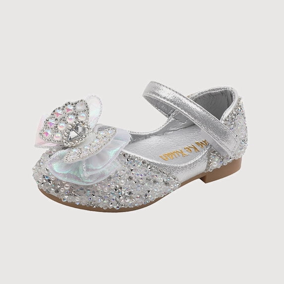 Gyujnb Girls Closed Toe Dress Shoes, Rhinestone Bow Hook and Loop, Thick Sole for Casual Autumn (Toddler, Little Girls),2-2.5 Years