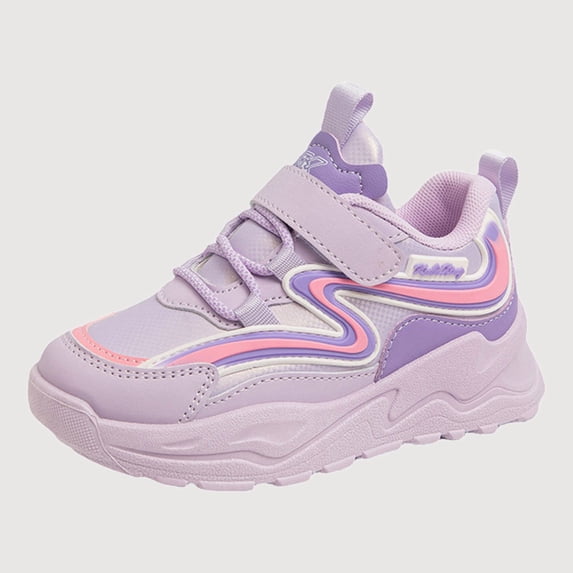 Gyujnb Girls Color Block Sport Sneakers, Hook and Loop Thick Sole Casual Running Shoes for All Seasons (Girls),12