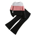 thumbnail image 1 of Gyujnb Girls Color Block Two Piece Set Ribbed Knit Top and Flared Pants Casual Loungewear for Fall Winter,10-11 Years, 1 of 9