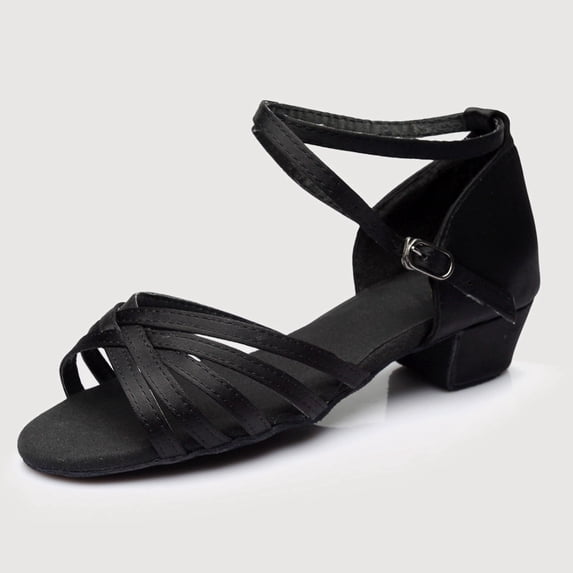 Gyujnb Girls Crisscross Strap Block Heel Dance Shoes, Ankle Strap Closed Toe Low Heel Sandals (Toddler, Little Girls, Big Girls),6-7 Years