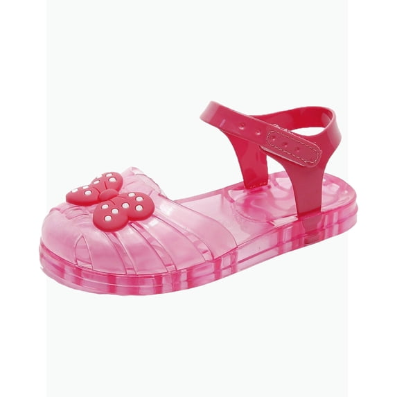 Gyujnb Girls' Cute Bow Decor Jelly Sandals Soft Sole Adjustable Strap Closed Toe Summer Beach Shoes, Closed Toe Flat Heel,9.5-10 Years