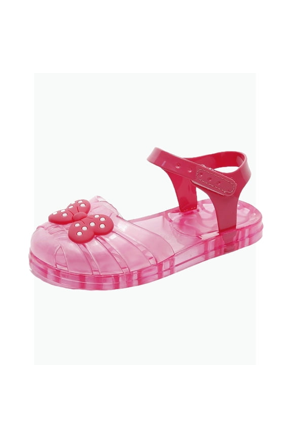 Gyujnb Girls' Cute Bow Decor Jelly Sandals Soft Sole Adjustable Strap Closed Toe Summer Beach Shoes, Closed Toe Flat Heel,9-9.5 Years