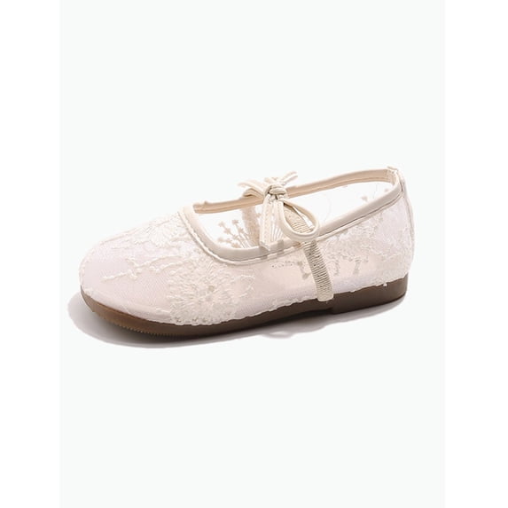 Gyujnb Girls' Cute Floral Lace Mary Janes Comfortable Soft Sole for Daily Wear & Summer, Closed Toe Flat Heel,4-5 Years
