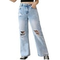 thumbnail image 1 of GYUJNB Girls Distressed Jeans Wide Leg Pants for Teenagers with Snow Wash Denim High Waist Casual Loose Fit Trousers for Big Kids Youth,Size:6-7 Years, 1 of 7