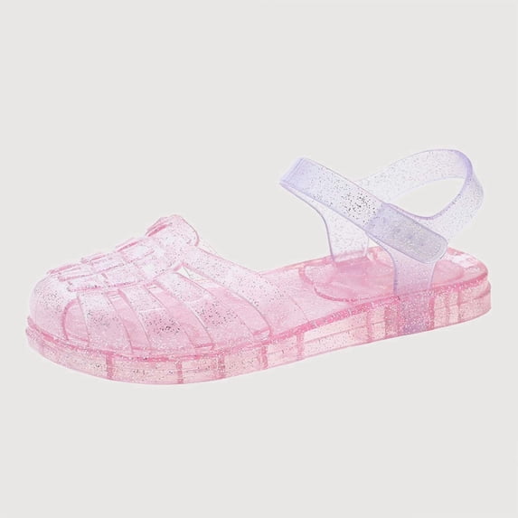 Gyujnb Girls Glitter Jelly Sandals Soft Sole Casual Footwear,Adjustable Strap Closed Toe Water Shoes (Toddler, Little Girls),7-8 Years