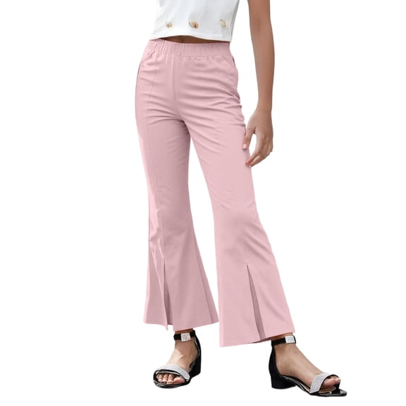 Gyujnb Girls Flared Pants with Front Slit High Waist Soft Stretch Denim Trousers for Teen Casual Wear and School Outfits Daily Bottoms,Size:18-24 Months