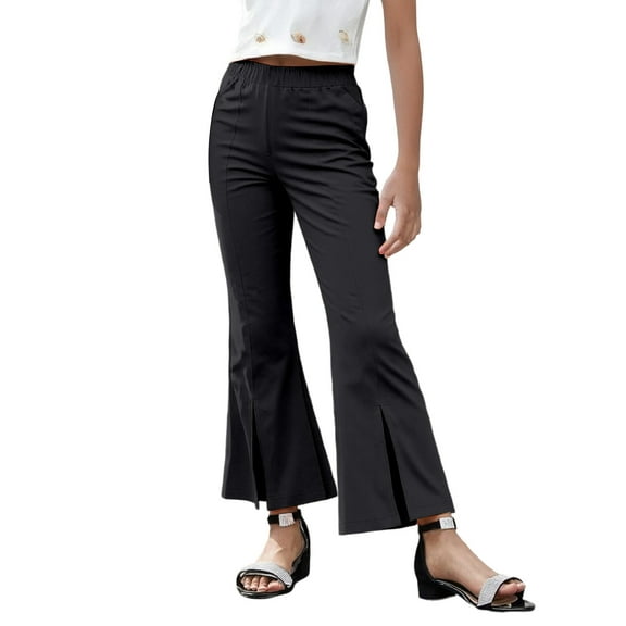Gyujnb Girls Flared Pants with Front Slit High Waist Soft Stretch Denim Trousers for Teen Casual Wear and School Outfits Daily Bottoms,Size:3-4 Years