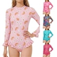 thumbnail image 1 of Gyujnb Girls Full Coverage Swimsuit Long Sleeve Zip Front Ruffle Sun Safe Rash Guard Bathing Suit for Beach Pool Activities,4-5 Years, 1 of 3