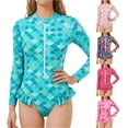 thumbnail image 1 of Gyujnb Girls Full Coverage Swimsuit Long Sleeve Zip Front Ruffle Sun Safe Rash Guard Bathing Suit for Beach Pool Activities,5-6 Years, 1 of 3
