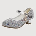thumbnail image 1 of Gyujnb Girls Glitter Ankle Strap Dress Shoes, Buckle Low Heel Closed Toe Heels (Toddler, Little Girls, Big Girls),10-10.5 Years, 1 of 6