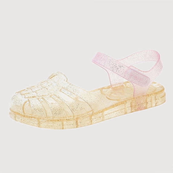 Gyujnb Girls Glitter Jelly Sandals Soft Sole Casual Footwear,Adjustable Strap Closed Toe Water Shoes (Toddler, Little Girls),5-5.5 Years