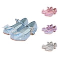 thumbnail image 1 of Gyujnb Girls Glitter Princess Heeled Shoes Rhinestone Bow Mary Jane Shoes for Wedding Party,4, 1 of 9