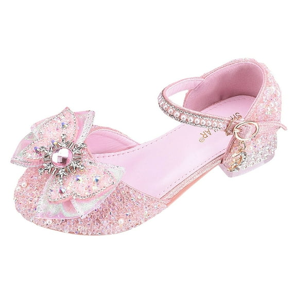Gyujnb Girls' Glitter Princess Shoes, Floral Embellished Ankle Strap Low Heel Shoes, Party & Dress-Up Shoes for Kids,11.5-12 Years