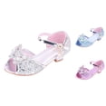thumbnail image 1 of Gyujnb Girls Glitter Sandals Rhinestone Bow Ankle Strap Low Heel Princess Shoes for Party Performance,7-8 Years, 1 of 5