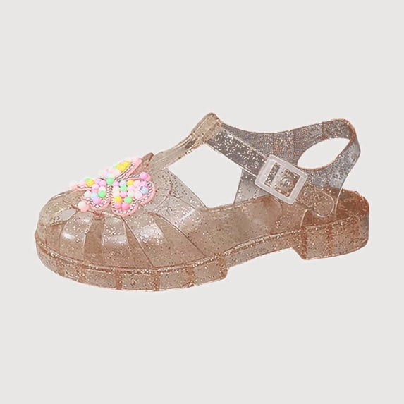 Gyujnb Girls Heart Glitter Jelly Sandals, Soft Sole Closed Toe Footwear for Toddler and Little Girls (Toddler/Little Girls),4-4.5 Years