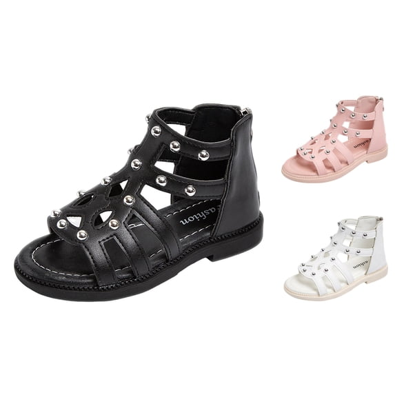Gyujnb Girls High-Top Gladiator Sandals Studded Back Zipper Flat Summer Princess Shoes,18-24 Months