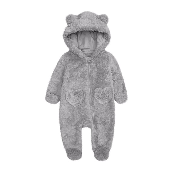 Gyujnb Girls Hooded Romper, Soft Plush Jumpsuit with Bear Design, Warm Lined Pajamas for Toddler Winter,Size:6-9 Months